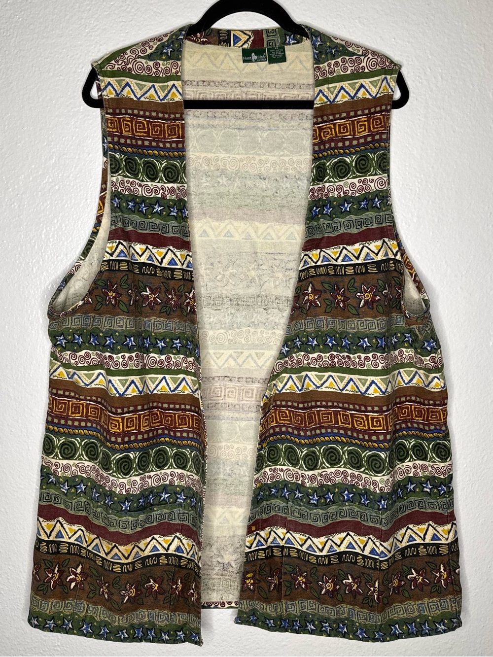 Hunt Club Woman Vintage 90s Geometric Boho Open Vest Tapestry 100% Cotton Sz 2X